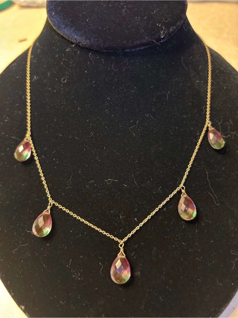Vintage Sterling Silver Vermeil Dangling Mystic Topaz Necklace